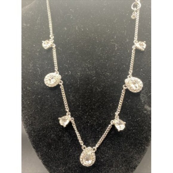 Signed Givenchy Necklace Rhinestone Pear Shape Crystal Silver Tone 15" + 3" NWT - Picture 9 of 9